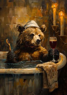 Bear in Bath Wine Glass