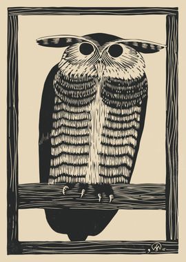 Vintage Linocut Owl