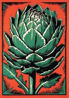 Retro Linocut Artichoke