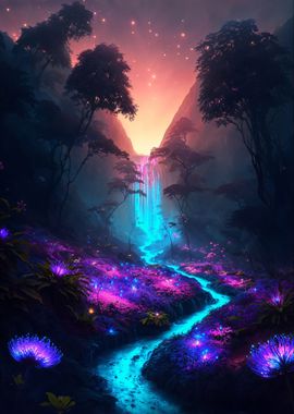 Illuminated Forest Cascade