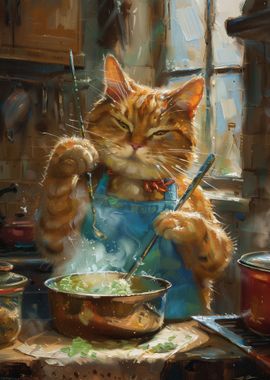 Orange Tabby Cat Cooking