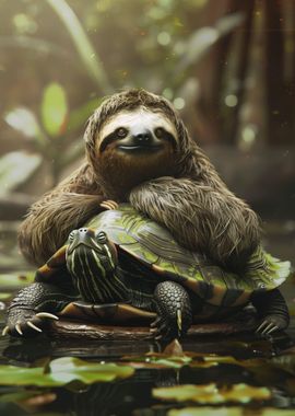 Sloth Chilling on Turtle