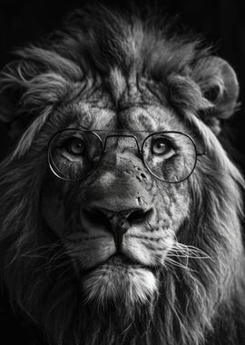 Portrait Lion with glasses