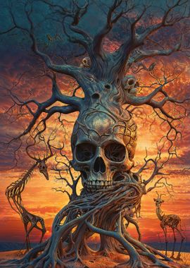 Surreal Tree Roots Skull