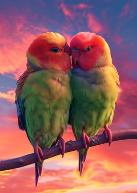 Lovebirds Sunset Embrace