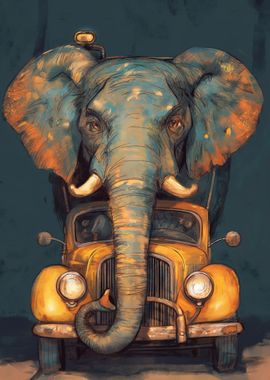 Elephant Retro Car Art