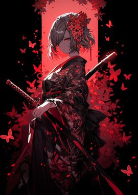 samurai girl in red