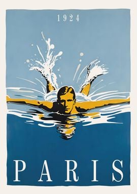 Paris 1924 Swimming Poster