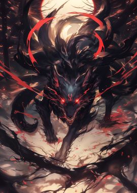 evil black kitsune fox