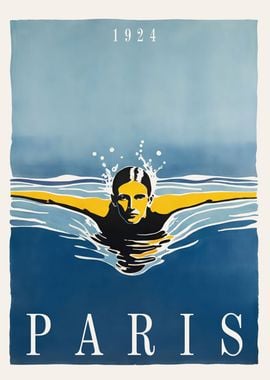 Paris 1924 Swimming Poster