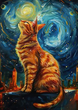 Cat Starry Night Van Gogh