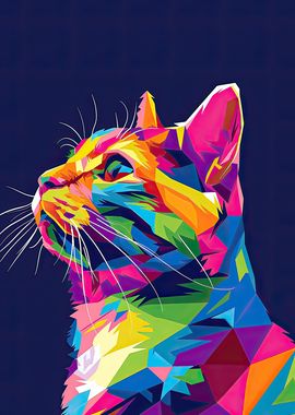 Vibrant Geometric Cat