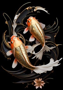 Golden Koi Japan Fish Art