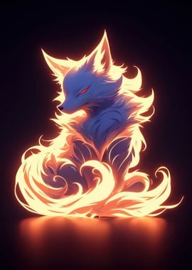 neon fire kitsune fox