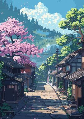 Japan Village Pixel Art