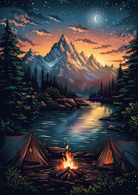 Mountain Campfire Camping