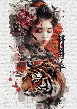 Geisha with a tiger