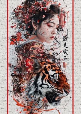 Geisha with a tiger