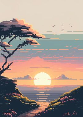 Beauty sunset pixel art