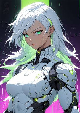 cyborg green neon girl