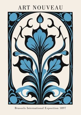 Blue Floral Art Nouveau