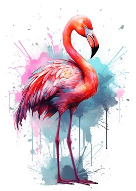 Watercolor Flamingo Bird