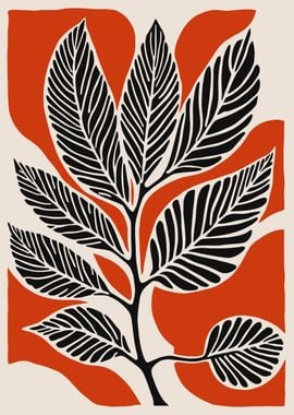 Vintage Black Red Leaf