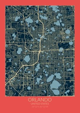 Orlando Map Red Blue