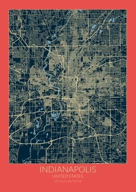 Indianapolis Map Red Blue