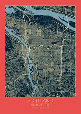 Portland Map Red Blue