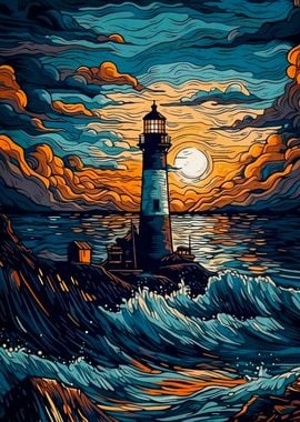 starry night lighthouse