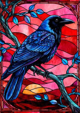 Raven Stained Glass Style