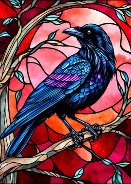 Raven Stained Glass Style