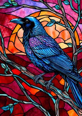 Raven Stained Glass Style