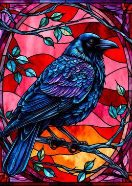 Raven Stained Glass Style