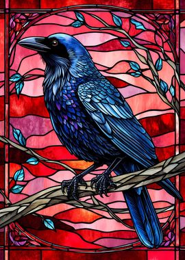 Raven Stained Glass Style