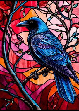 Raven Stained Glass Style