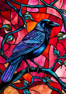 Raven Stained Glass Style