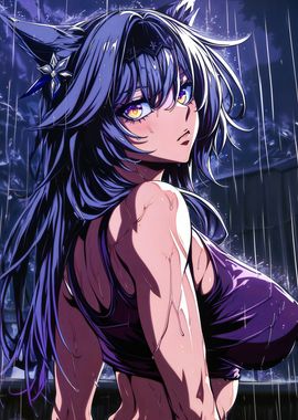 Anime Foxgirl in the rain