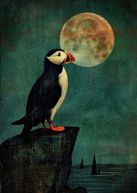 Puffin in the Moonlight