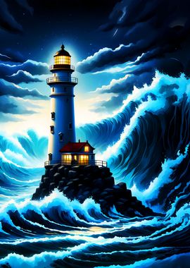 Lighthouse in a stormy sea