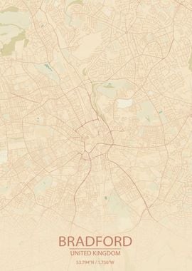 Bradford UK Vintage Map