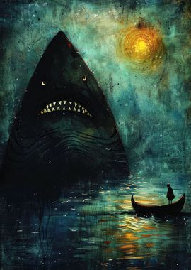 Giant shark moonlight