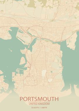 Portsmouth UK Vintage Map