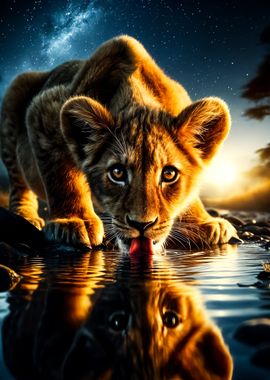 lion drink water