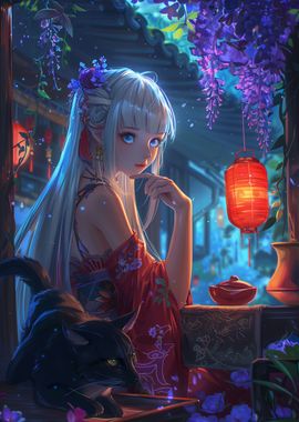 Anime Fox Wisteria Night