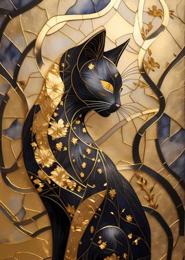 Kintsugi Black Cat Art