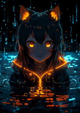 neon glow anime girl