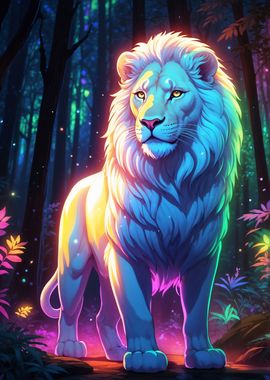 Fantasy white lion in neon