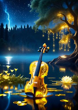 bright glowing violin